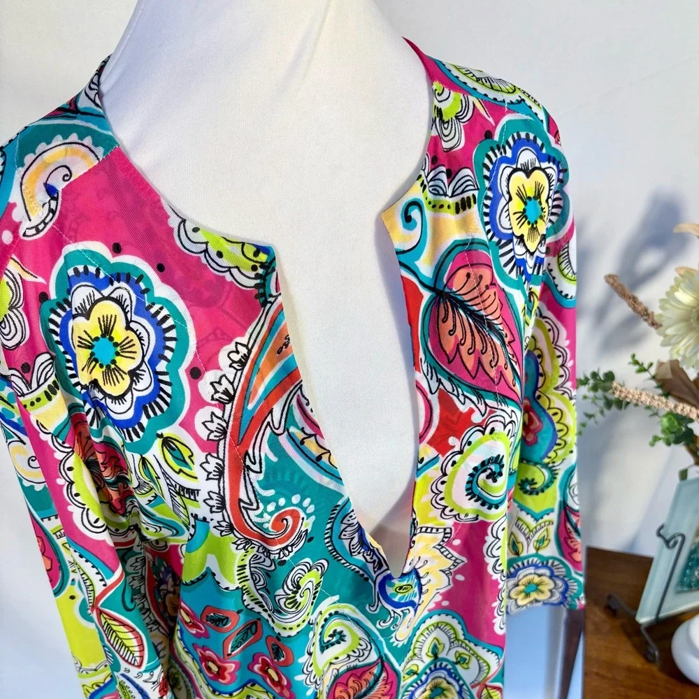 NWT Anne Cole Multicolor Paisley Print Swim Cover-Up Lightweight Dress Sz L/XL💛 - Picture 3 of 11